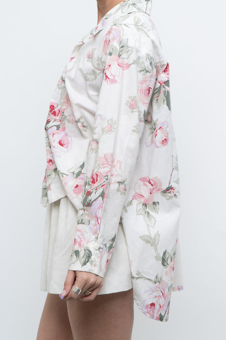 Vintage x Cream Floral High-low Buttonup (XS-M)
