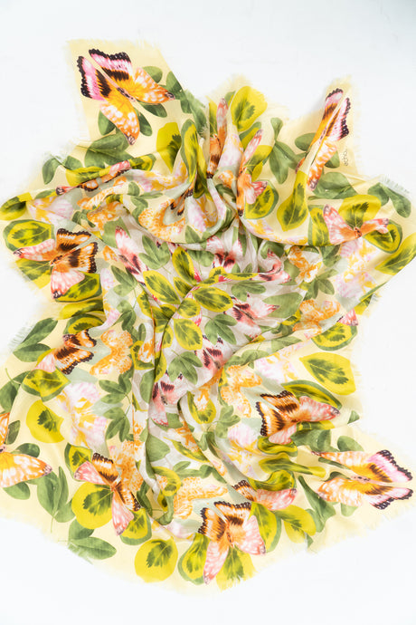 Vintage x ECHO Butterfly Pure Silk Frayed Scarf