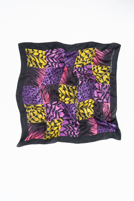 Vintage x ADRIENNE VITTADINI Purple Silk Plant Patterned Scarf