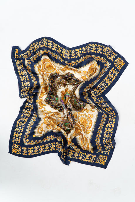 Vintage x Navy, Gold Royal Patterned Silk Scarf