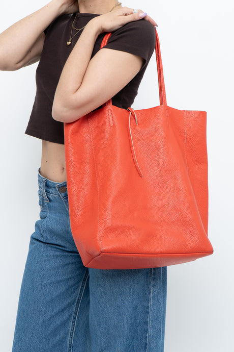 Vintage x Made in Italy x BORSE IN PELLE Coral Orange Soft Pebble Leather Oversized Purse