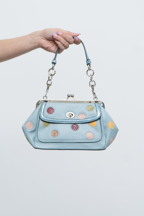 Vintage x Baby Blue Polka Dot Leather Clutch