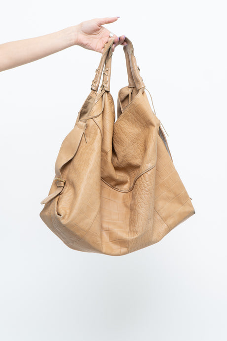 Vintage x BROWNS Tan Leather Croc Oversized Purse