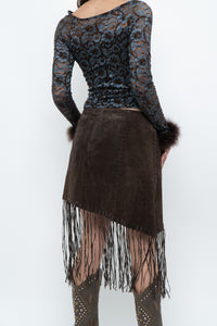 Vintage x Brown Suede Asymetric Fringe Skirt (M)