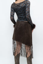 Load image into Gallery viewer, Vintage x Brown, Blue Lace Fitted Fur-trimmed Long Sleeve (XS, S)