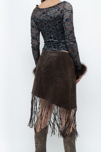 Vintage x Brown Suede Asymetric Fringe Skirt (M)