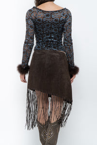 Vintage x Brown Suede Asymetric Fringe Skirt (M)