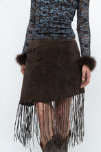 Load image into Gallery viewer, Vintage x Brown Suede Asymetric Fringe Skirt (M)