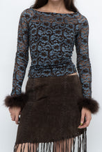 Load image into Gallery viewer, Vintage x Brown, Blue Lace Fitted Fur-trimmed Long Sleeve (XS, S)
