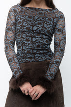 Load image into Gallery viewer, Vintage x Brown, Blue Lace Fitted Fur-trimmed Long Sleeve (XS, S)