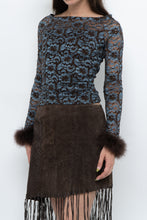 Load image into Gallery viewer, Vintage x Brown, Blue Lace Fitted Fur-trimmed Long Sleeve (XS, S)