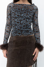 Load image into Gallery viewer, Vintage x Brown, Blue Lace Fitted Fur-trimmed Long Sleeve (XS, S)