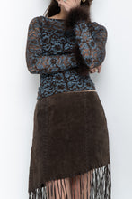 Load image into Gallery viewer, Vintage x Brown, Blue Lace Fitted Fur-trimmed Long Sleeve (XS, S)