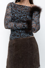 Load image into Gallery viewer, Vintage x Brown, Blue Lace Fitted Fur-trimmed Long Sleeve (XS, S)