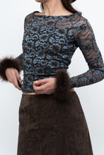 Load image into Gallery viewer, Vintage x Brown, Blue Lace Fitted Fur-trimmed Long Sleeve (XS, S)