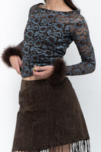 Load image into Gallery viewer, Vintage x Brown, Blue Lace Fitted Fur-trimmed Long Sleeve (XS, S)
