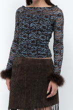 Load image into Gallery viewer, Vintage x Brown, Blue Lace Fitted Fur-trimmed Long Sleeve (XS, S)