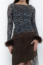 Load image into Gallery viewer, Vintage x Brown, Blue Lace Fitted Fur-trimmed Long Sleeve (XS, S)
