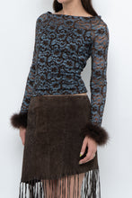 Load image into Gallery viewer, Vintage x Brown, Blue Lace Fitted Fur-trimmed Long Sleeve (XS, S)