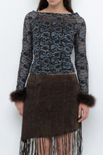 Load image into Gallery viewer, Vintage x Brown, Blue Lace Fitted Fur-trimmed Long Sleeve (XS, S)