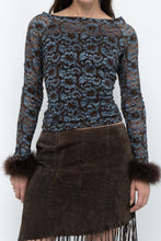 Load image into Gallery viewer, Vintage x Brown, Blue Lace Fitted Fur-trimmed Long Sleeve (XS, S)
