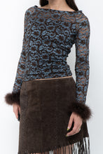 Load image into Gallery viewer, Vintage x Brown, Blue Lace Fitted Fur-trimmed Long Sleeve (XS, S)