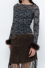 Load image into Gallery viewer, Vintage x Brown, Blue Lace Fitted Fur-trimmed Long Sleeve (XS, S)