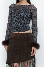 Load image into Gallery viewer, Vintage x Brown, Blue Lace Fitted Fur-trimmed Long Sleeve (XS, S)