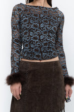 Load image into Gallery viewer, Vintage x Brown, Blue Lace Fitted Fur-trimmed Long Sleeve (XS, S)