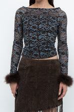 Load image into Gallery viewer, Vintage x Brown, Blue Lace Fitted Fur-trimmed Long Sleeve (XS, S)
