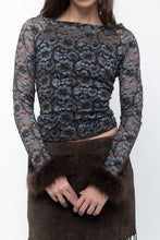 Load image into Gallery viewer, Vintage x Brown, Blue Lace Fitted Fur-trimmed Long Sleeve (XS, S)