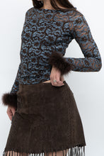 Load image into Gallery viewer, Vintage x Brown, Blue Lace Fitted Fur-trimmed Long Sleeve (XS, S)