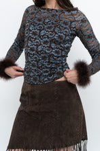 Load image into Gallery viewer, Vintage x Brown, Blue Lace Fitted Fur-trimmed Long Sleeve (XS, S)
