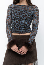 Load image into Gallery viewer, Vintage x Brown, Blue Lace Fitted Fur-trimmed Long Sleeve (XS, S)