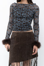 Load image into Gallery viewer, Vintage x Brown, Blue Lace Fitted Fur-trimmed Long Sleeve (XS, S)