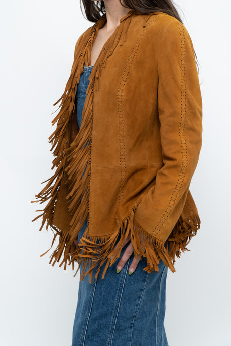 Vintage x ESCADA Soft Goat Suede Camel Fringe Jacket (S, M)