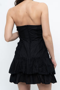 Vintage x FRENCH CONNECTION x Black Strapless Pleated Cotton Mini Dress (M)