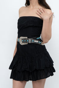 Vintage x FRENCH CONNECTION x Black Strapless Pleated Cotton Mini Dress (M)