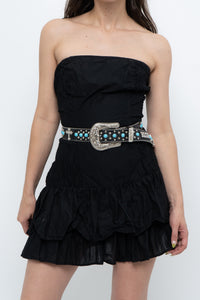 Vintage x FRENCH CONNECTION x Black Strapless Pleated Cotton Mini Dress (M)