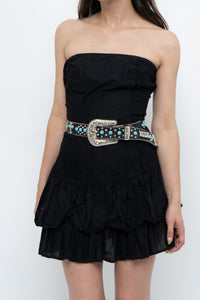 Vintage x FRENCH CONNECTION x Black Strapless Pleated Cotton Mini Dress (M)