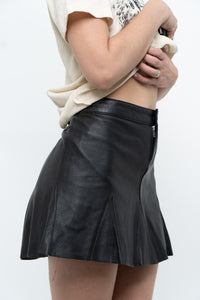 Vintage x AVIREX Black Butter Leather Pleated Mini Skirt (S, M)
