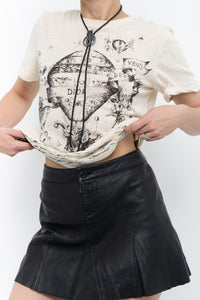 Vintage x AVIREX Black Butter Leather Pleated Mini Skirt (S, M)
