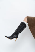 Load image into Gallery viewer, Vintage x Black Leather Embroidered Tall Heeled boot (8W)