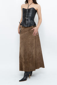 Vintage x Brown Suede Midi Skirt (S, M)