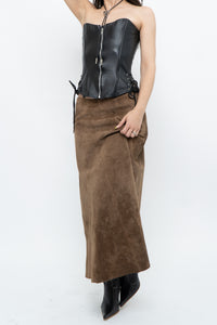 Vintage x Brown Suede Midi Skirt (S, M)