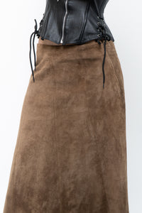 Vintage x Brown Suede Midi Skirt (S, M)