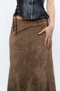 Vintage x Brown Suede Midi Skirt (S, M)