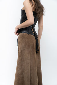 Vintage x Brown Suede Midi Skirt (S, M)