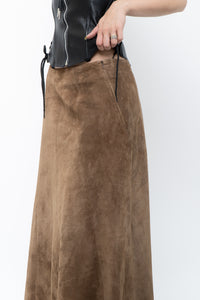 Vintage x Brown Suede Midi Skirt (S, M)