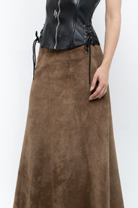 Vintage x Brown Suede Midi Skirt (S, M)